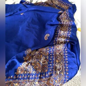 Blue Embroidered pure crepe sari